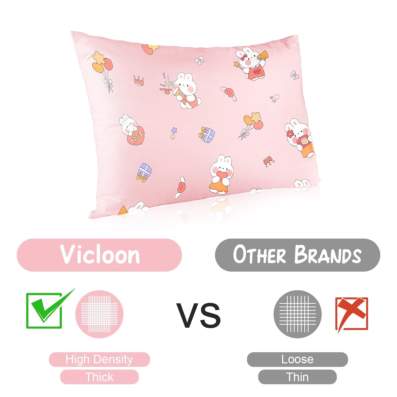Thumbnail 3 de Vicloon Kinder Kissenbezug (2er-Set) für Baby-Kopfkissen 40x60 cm, Baumwolle, rosa Hasestil