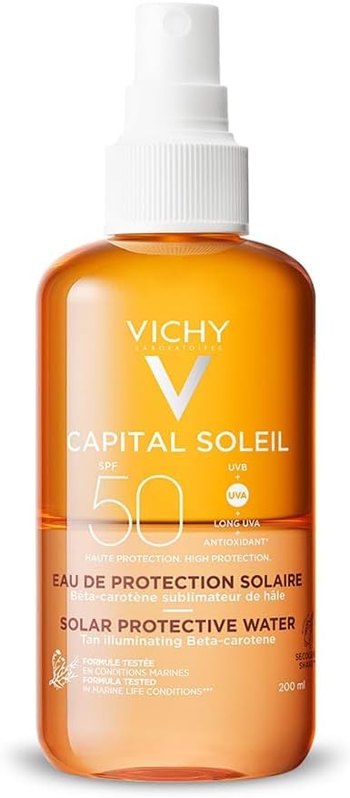 Detalle de Vichy Capitail Soleil Eau de Protection Solaire SPF 50 – Spray bi-phasé activateur de bronzage