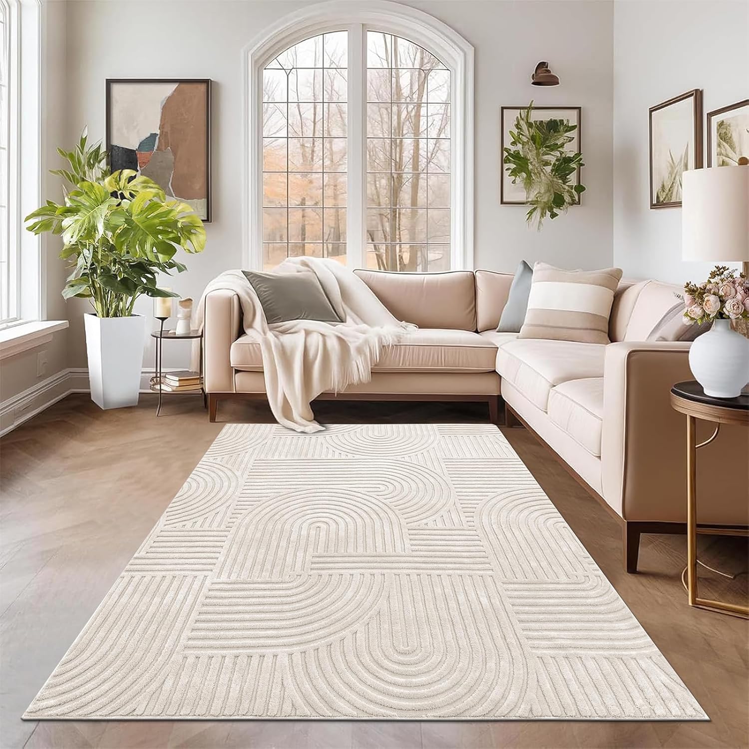 Thumbnail 6 de Pauwer 5x7 Washable Area Rug — Soft Vintage Boho, Non-Slip, High-Low Pile for Busy Homes