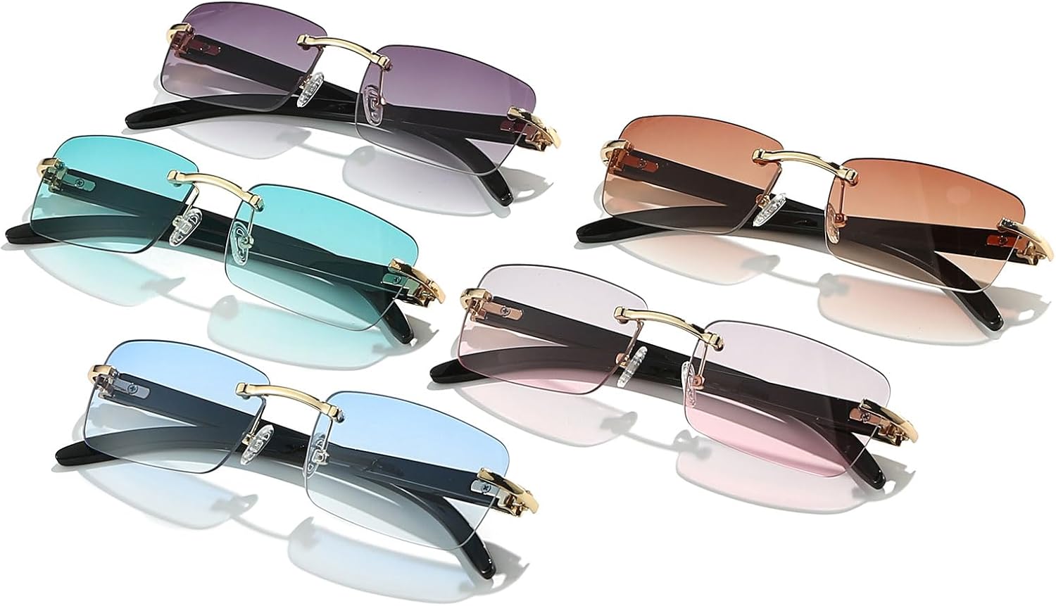 Detalle de YAMEIZE Trendy Rimless Metal Rectangle Sunglasses – UV400 Protection, Unisex