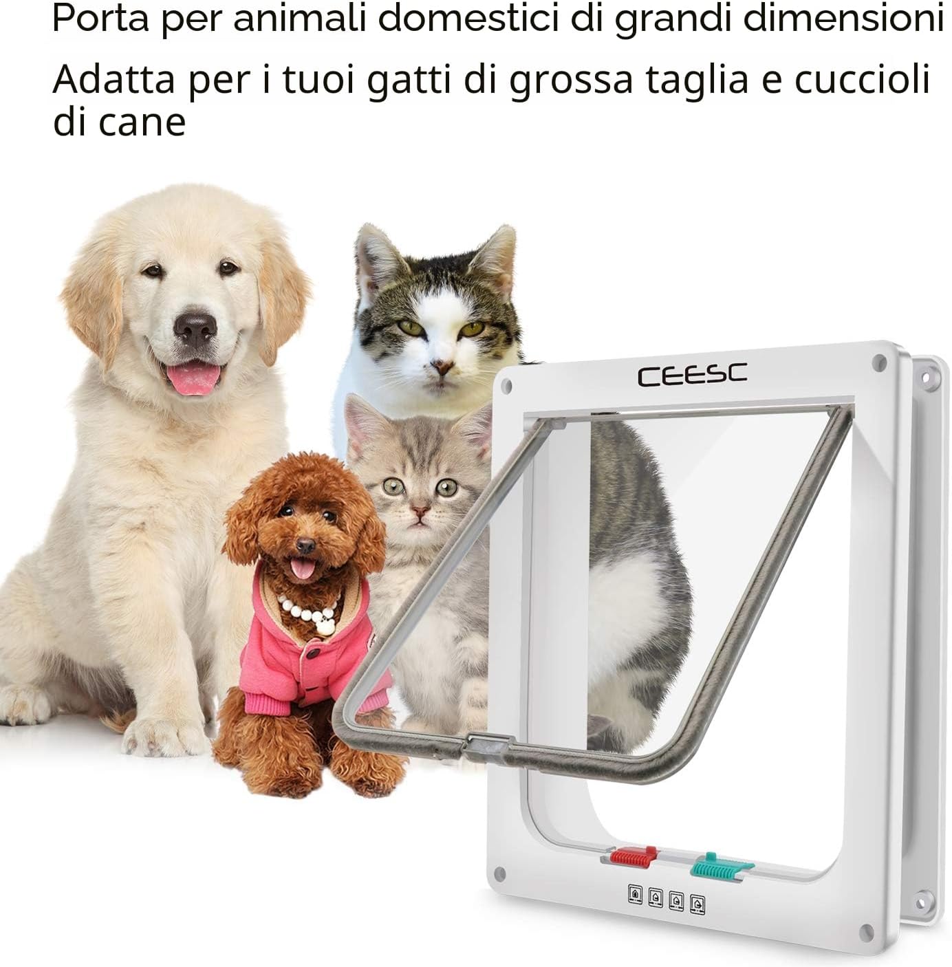 Detalle de CEESC Porta per gatti e cani con chiusura a 4 vie (27,9 x 24,9 cm) resistente alle intemperie