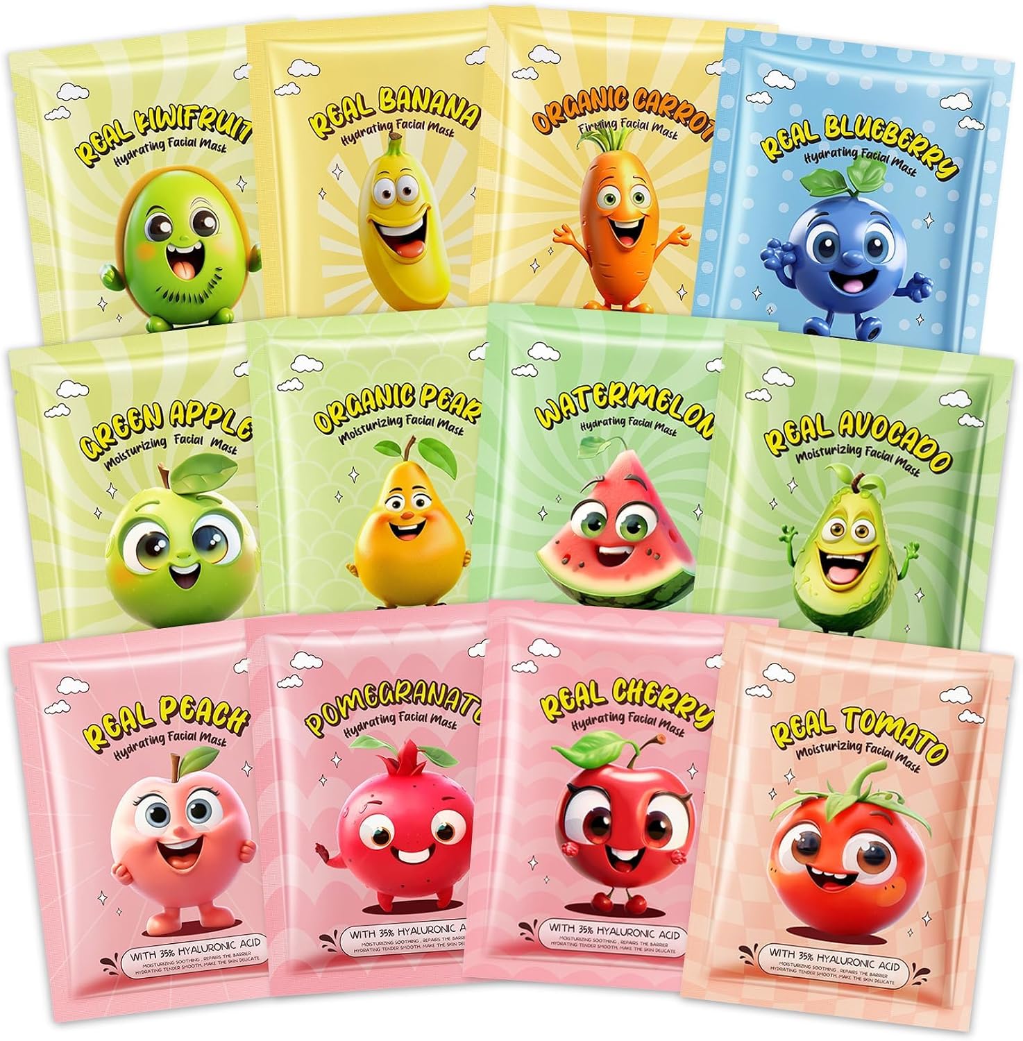 Detalle de CHODEYE Fruit Sheet Masks, 12-Pack Hydrating Face Masks for Kids and Adults