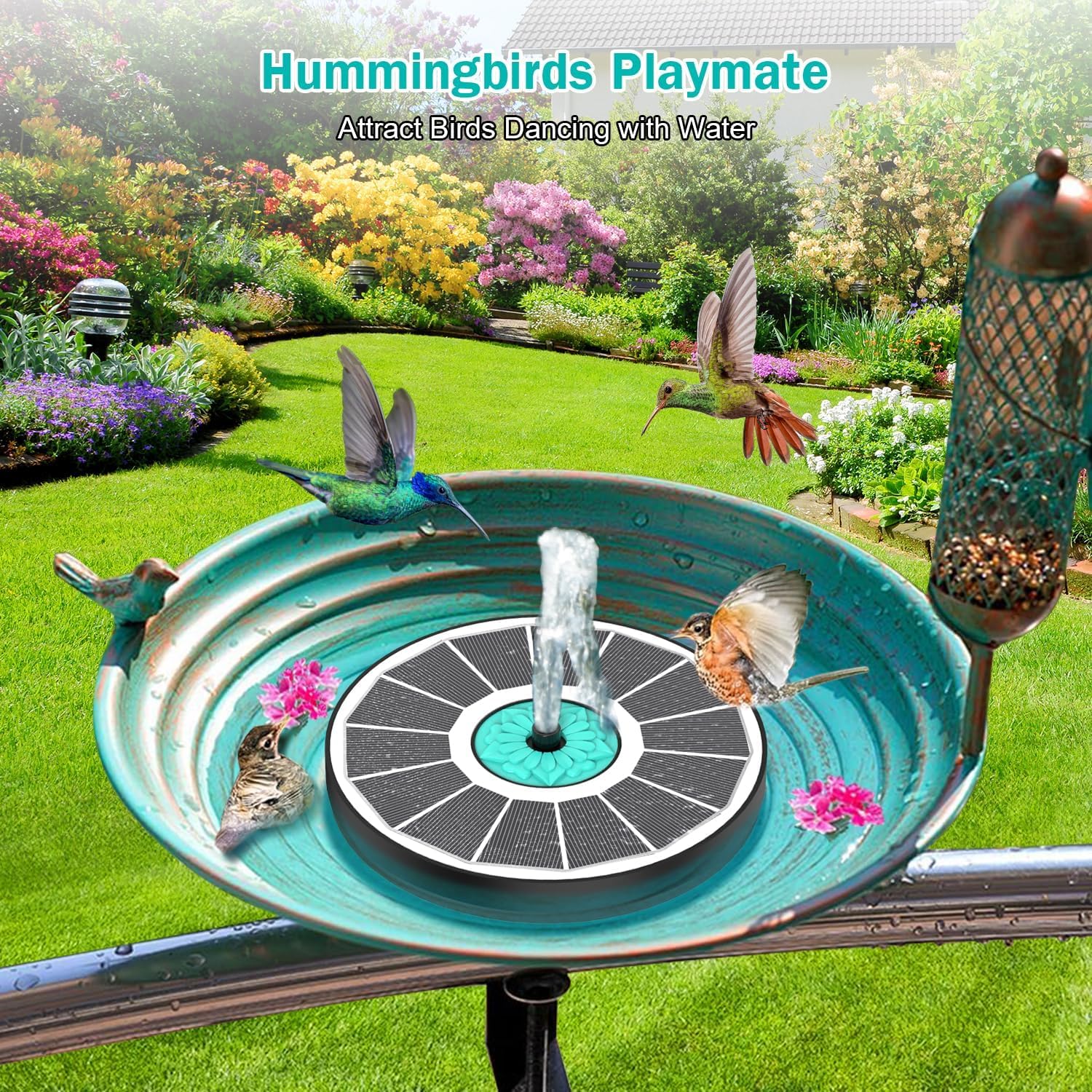 Thumbnail 5 de SZMP Solar Springbrunnen für Außen, 3.5W – 7 Düsen, 4 Verankerungsstäbe, weiß