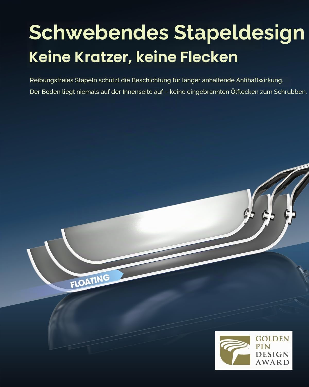 Detalle 2 de Stackbear Antihaft-Pfannenset Induktion, 3-teilig (20/24/28 cm) – PFAS, PTFE & PFOA frei, spülmaschinen- und ofenfest