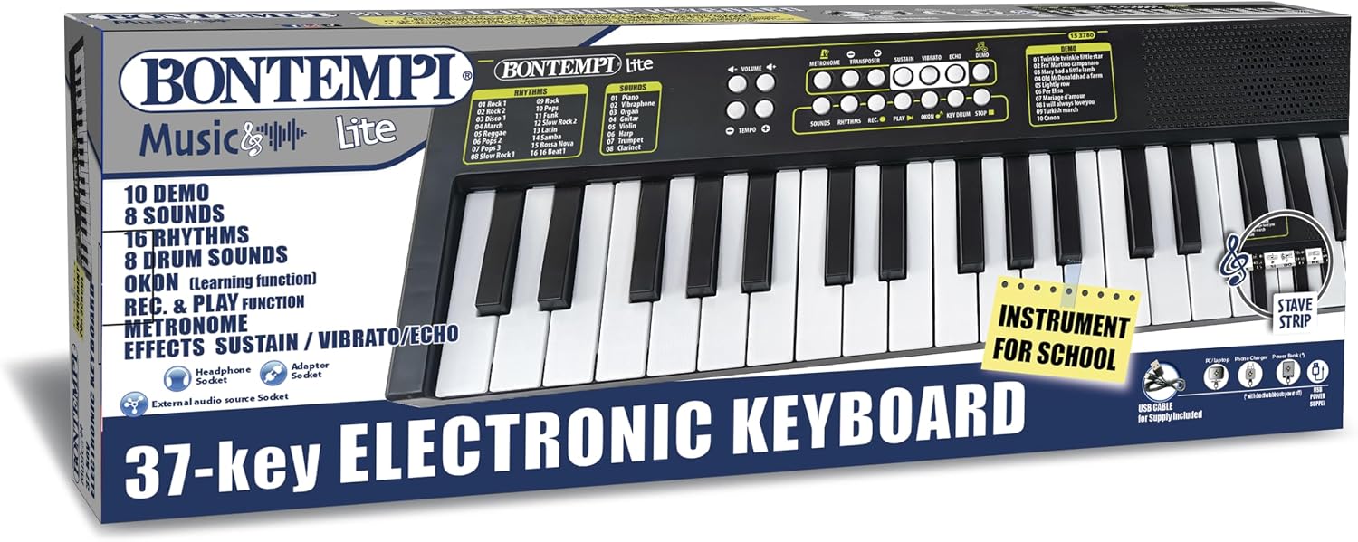 Detalle de Bontempi 15 3780 KeyRhythm: Tastiera Digitale compatta da 37 tasti con funzioni educative