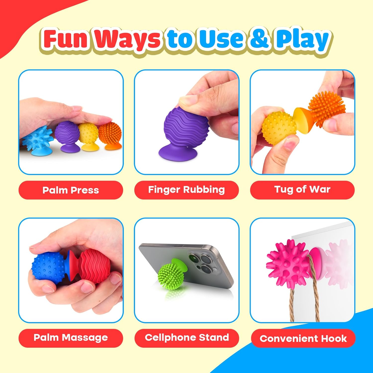 Thumbnail 1 de Sensory Fidget Toys Kids & Adults 8-Pack Textured Suction Toys for Classroom & Autism