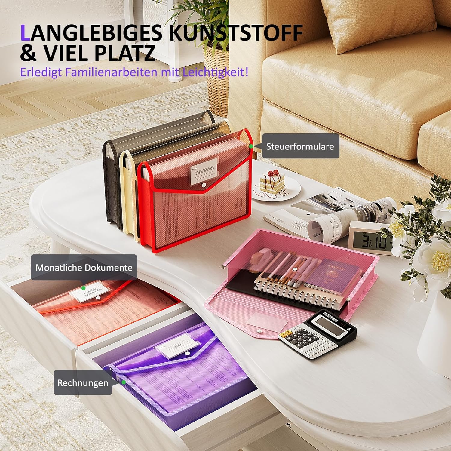 Thumbnail 4 de ThinkTex 5er-Set Dokumententaschen A4 mit Etiketten, transparent und Druckknopfverschluss