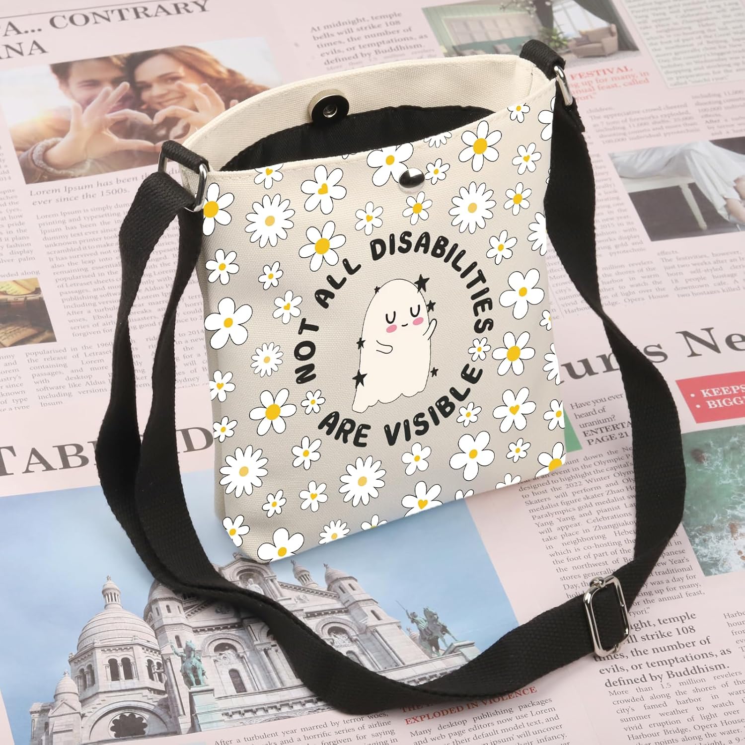 Detalle de PLITI Not All Disabilities Are Visible Crossbody Bag – Invisible Disabilities Gift