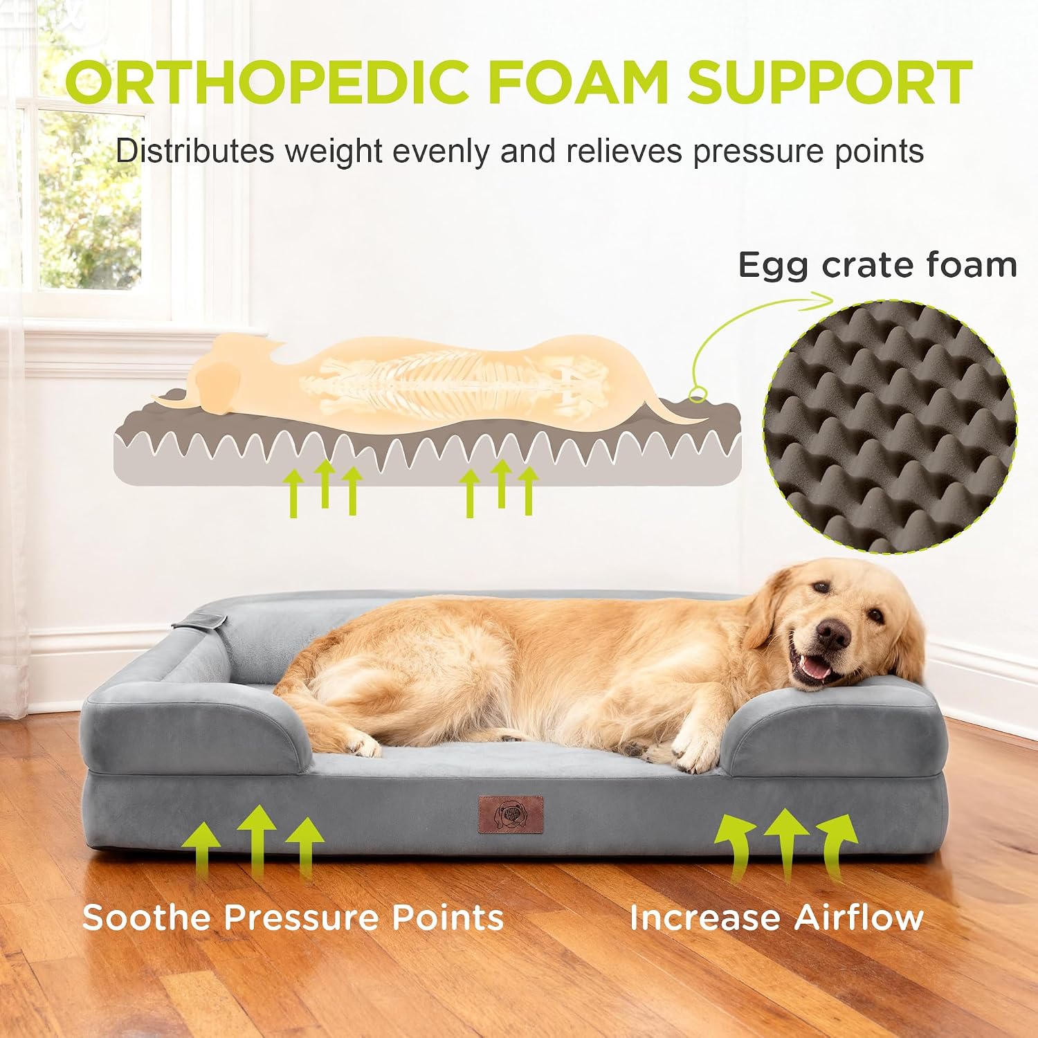 Detalle de Song Puppy SP11 Large Dog Bed, Orthopedic Memory Foam, Waterproof, Gray