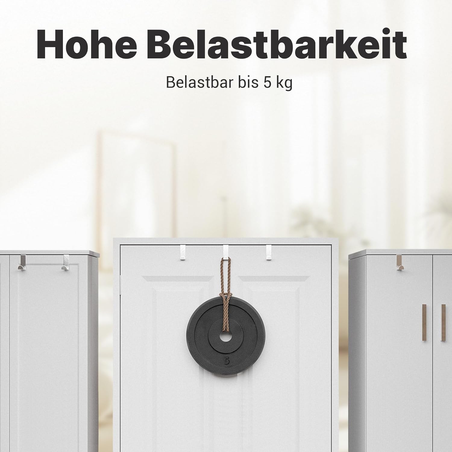 Detalle de Minismus Türhaken zum Einhängen – Edelstahl Türgarderobe, 4er Set in Silber