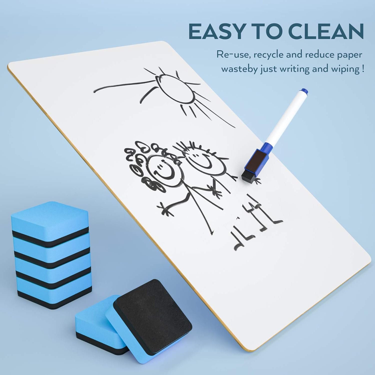 Detalle de Nicpro 30 Pack Dry Erase Mini Whiteboard A4 (22 x 30 cm) – Double Sided Lapboards with Pens & Erasers