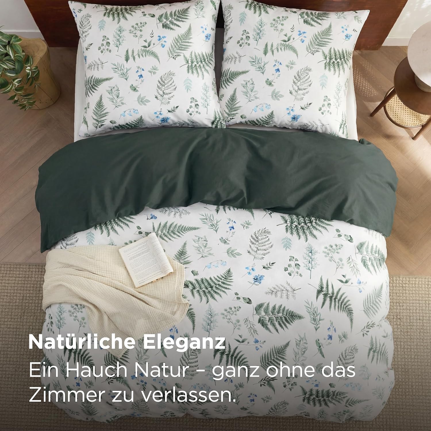 Thumbnail 3 de BEDSURE Wendebettwäsche 135x200 (4-teilig) mit Reißverschluss – botanisches Muster Grün