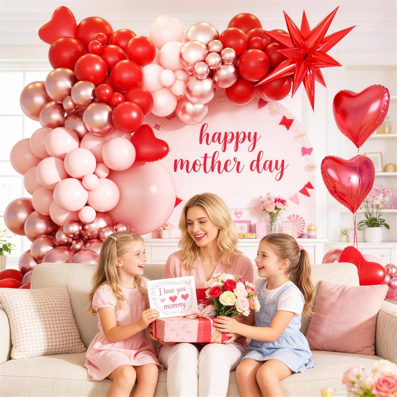 Thumbnail 2 de KARLURE Mothers Day Balloon Arch Kit (Pink, Red & Rose Gold) — 138-Piece Heart Balloon Garland