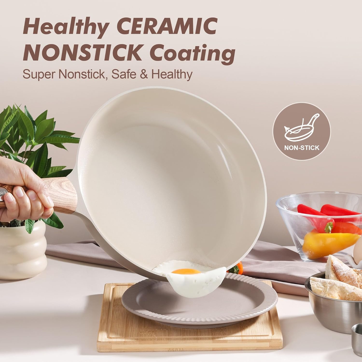 Thumbnail 1 de SENSARTE 9.5-Inch Ceramic Nonstick Frying Pan with Lid (Induction Compatible)