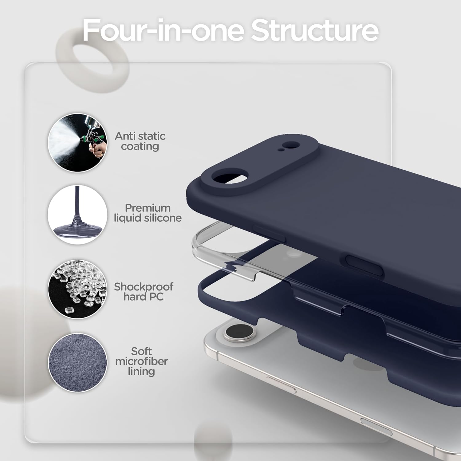 Thumbnail 4 de INGIDO for iPhone Air 6.5" (2025) liquid silicone case with camera protection, midnight blue