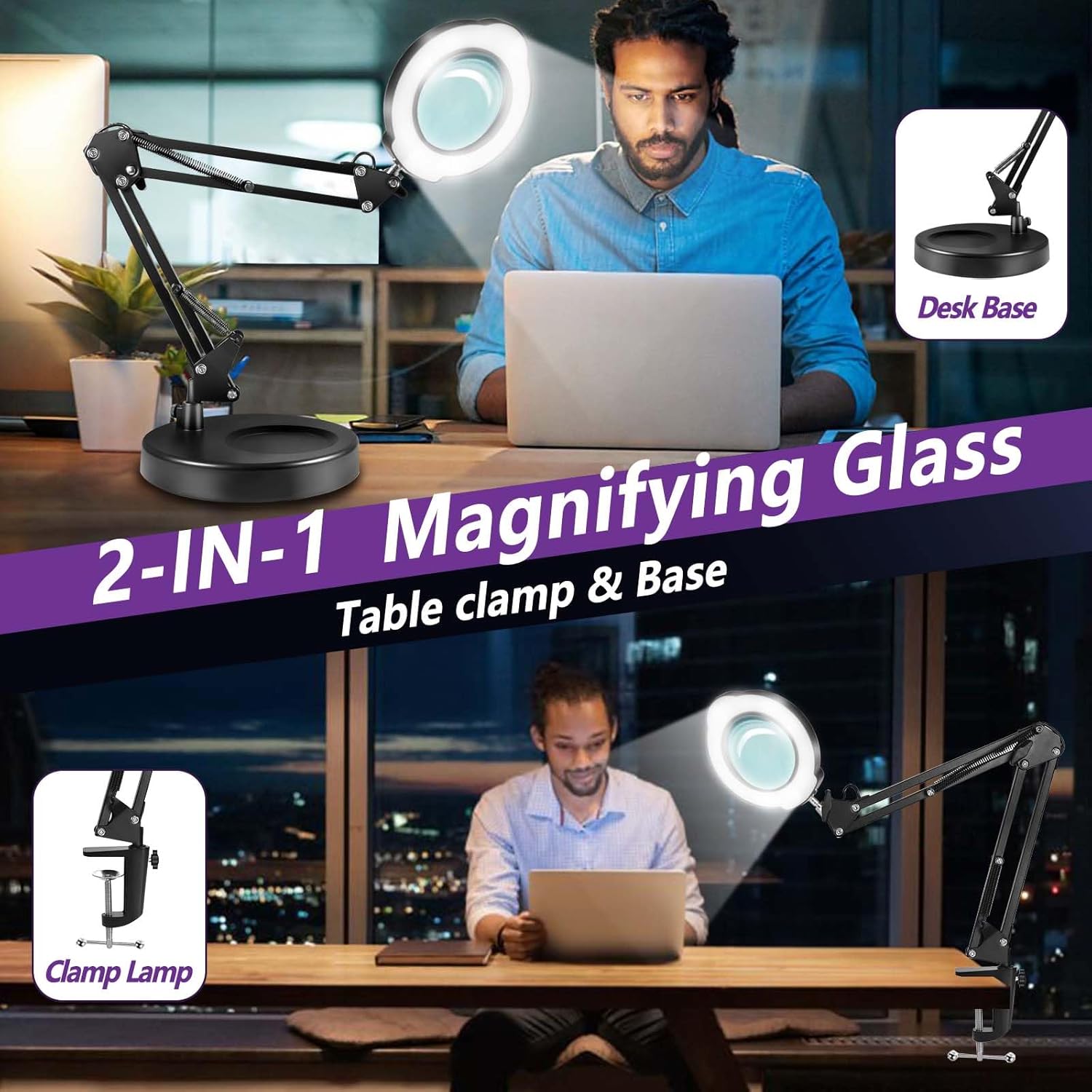 Thumbnail 4 de 12x Magnifying Glass with Light & Stand/Clamp (84 LED) – 4.3-inch real glass lens, adjustable arm