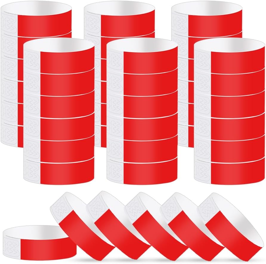 Detalle de Vicloon evenemangsarmband i syntetiskt papper, röda neonarmband, 300-pack