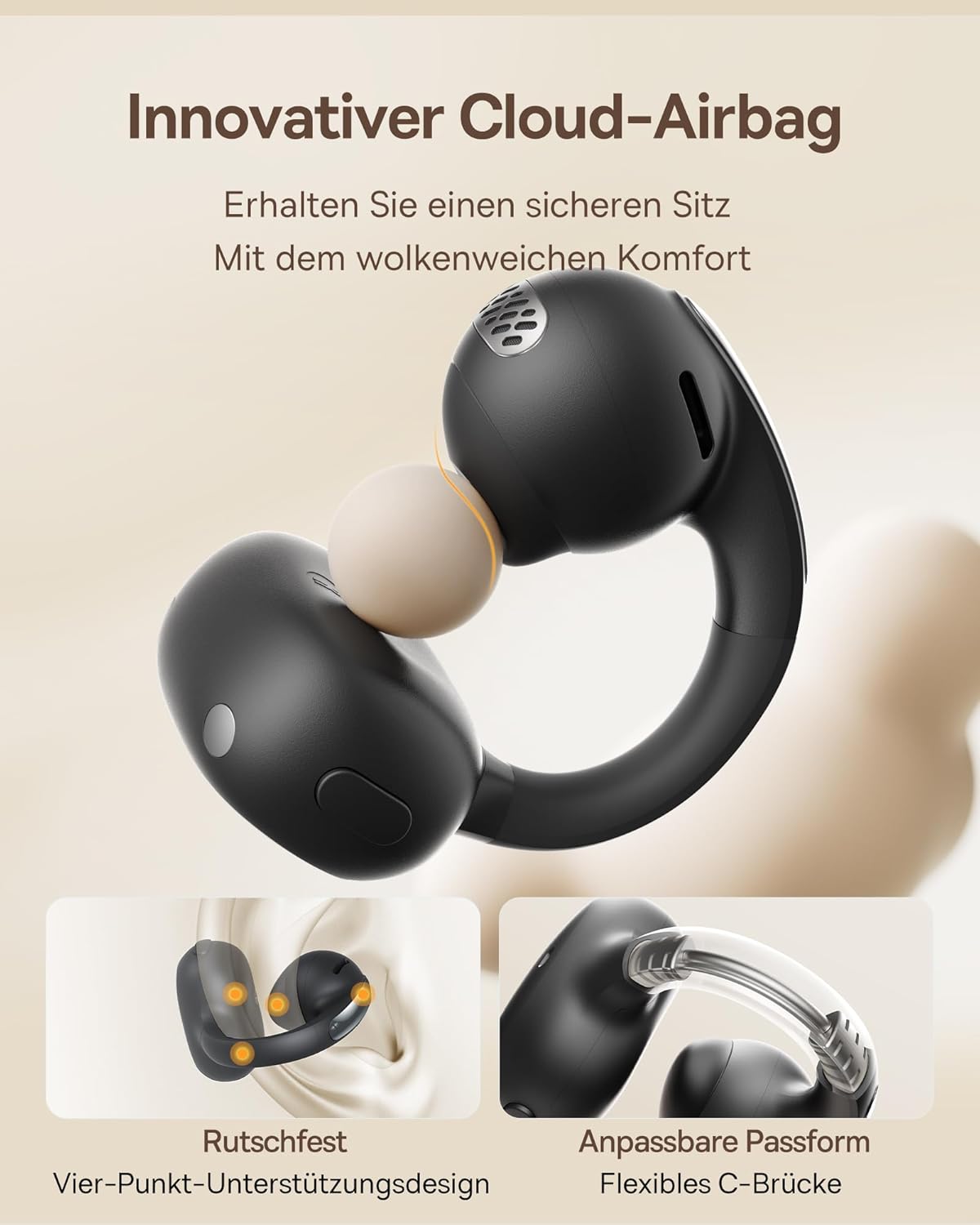 Detalle de Baseus Bowie MC1 Open Ear Kopfhörer – Clip-On-Design mit adaptivem Bassverstärkung