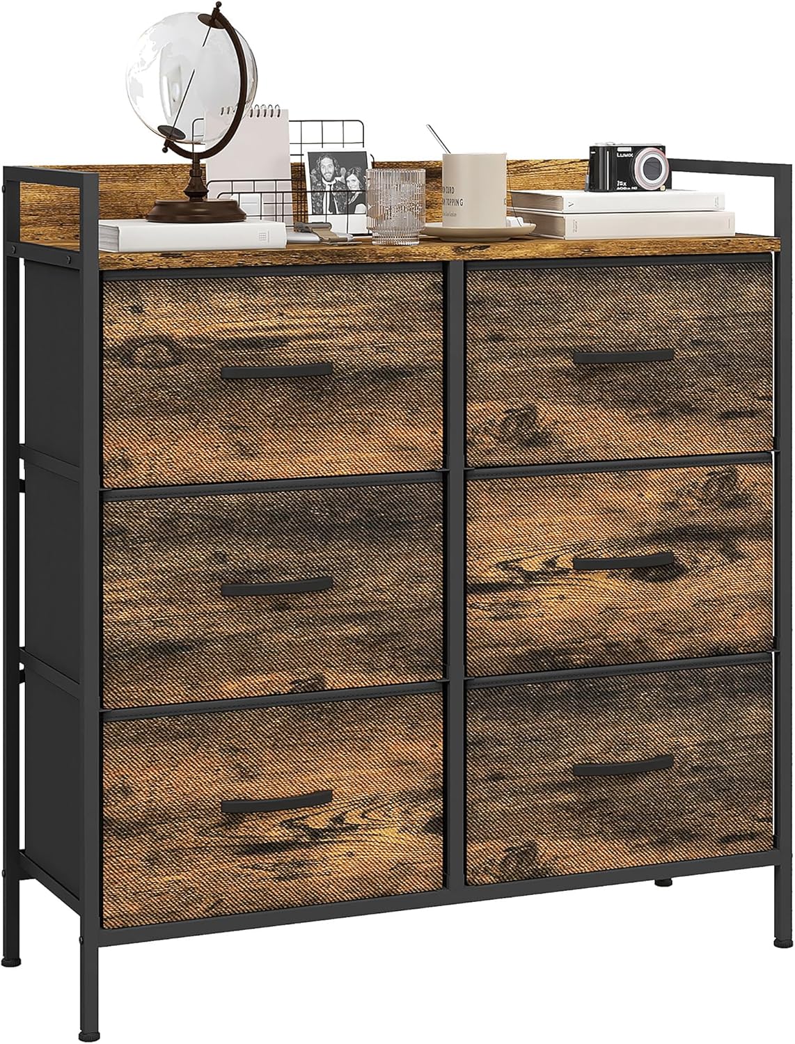 Detalle de HOMCOM Commode en tissu à 6 tiroirs pliables avec cadre en acier – look industriel pour chambre et salon