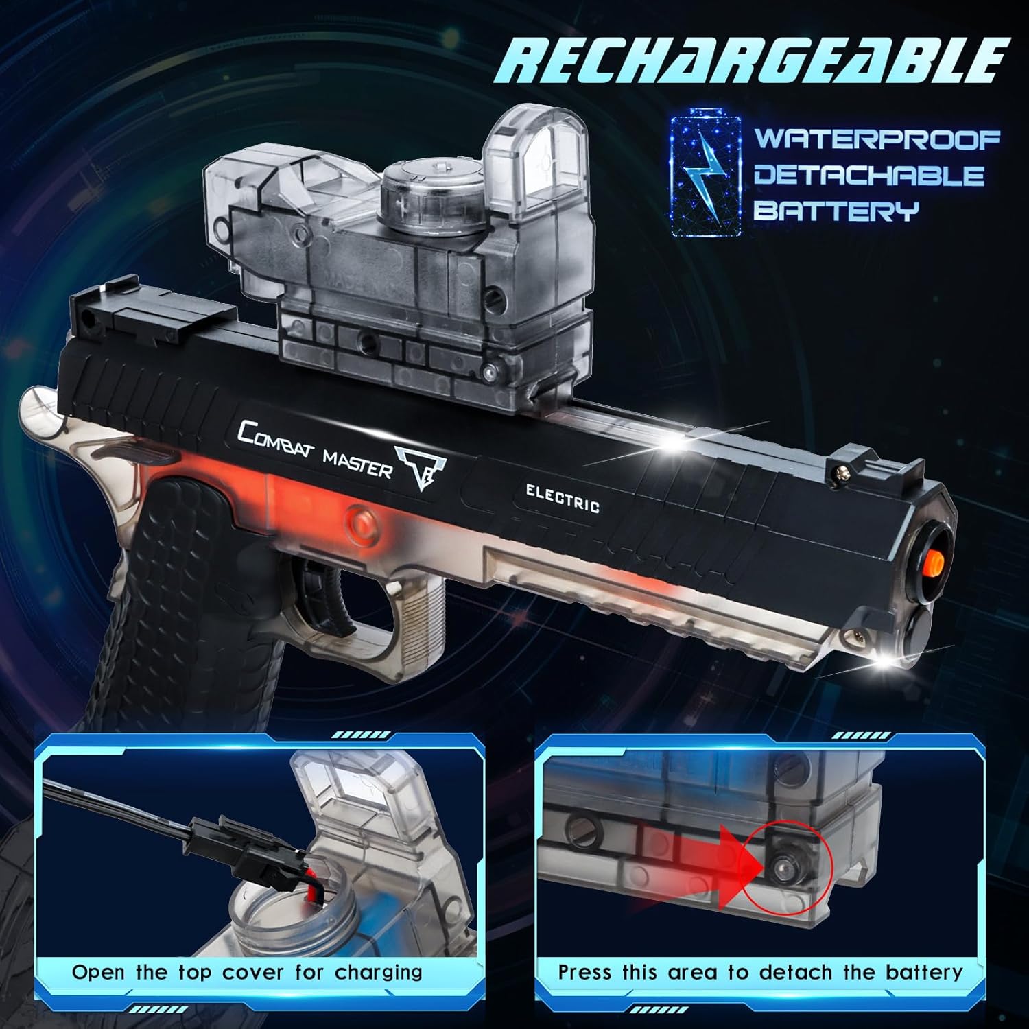 Thumbnail 4 de Jovicos elektrische Wasserpistole mit Licht & Automatik-Ladesystem – Reichweite bis 8,5 Meter, 430-ml-Tank