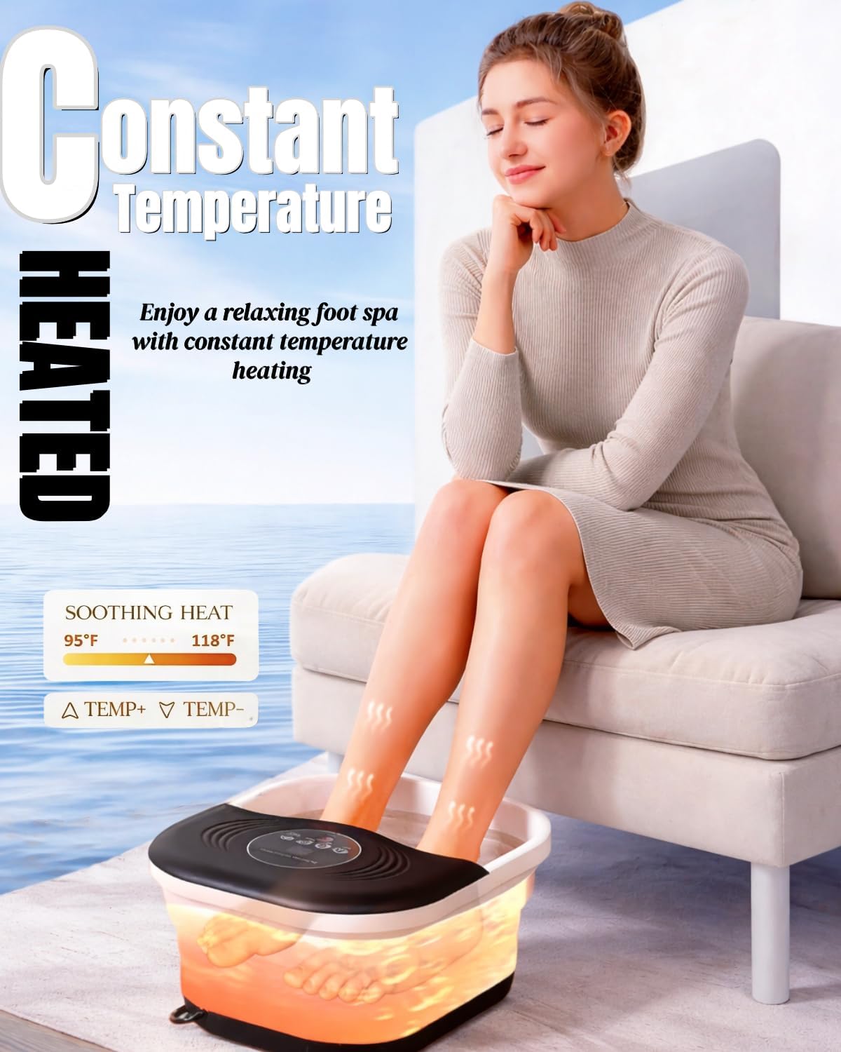 Thumbnail 1 de SPA4PIEDS Collapsible Heated Foot Spa Bath with 8 Rollers and Pumice Stone (Black)