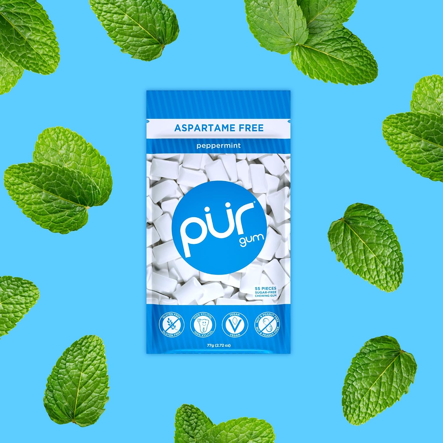 Thumbnail 2 de PUR Gum Zuckerfreier Kaugummi mit Xylitol – Peppermint, vegan, glutenfrei, 55 Stück (3er Pack)