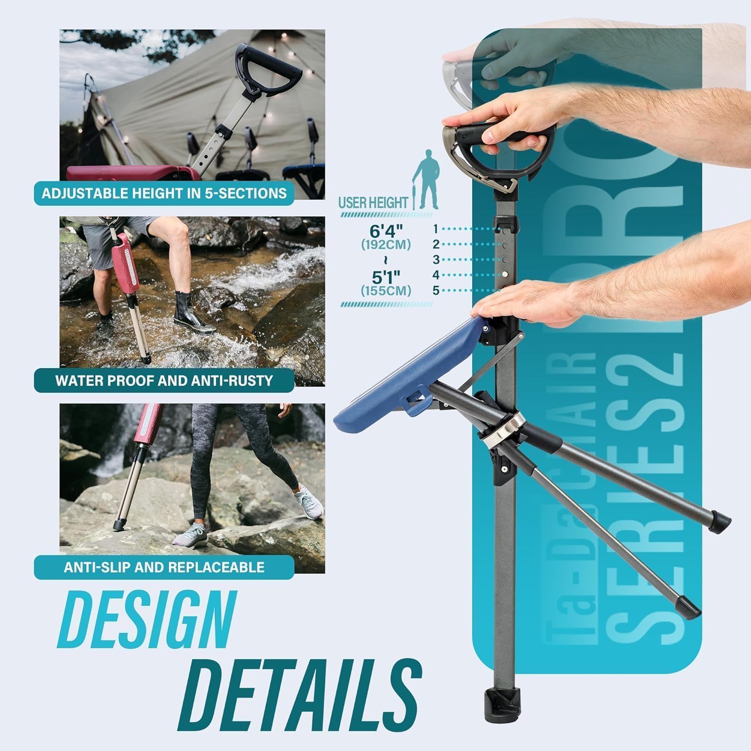 Thumbnail 2 de STEP2GOLD Ta-Da Chair Series 2 PRO Portable Trekking Hiking Pole (Folding Walking Stick with Seat)