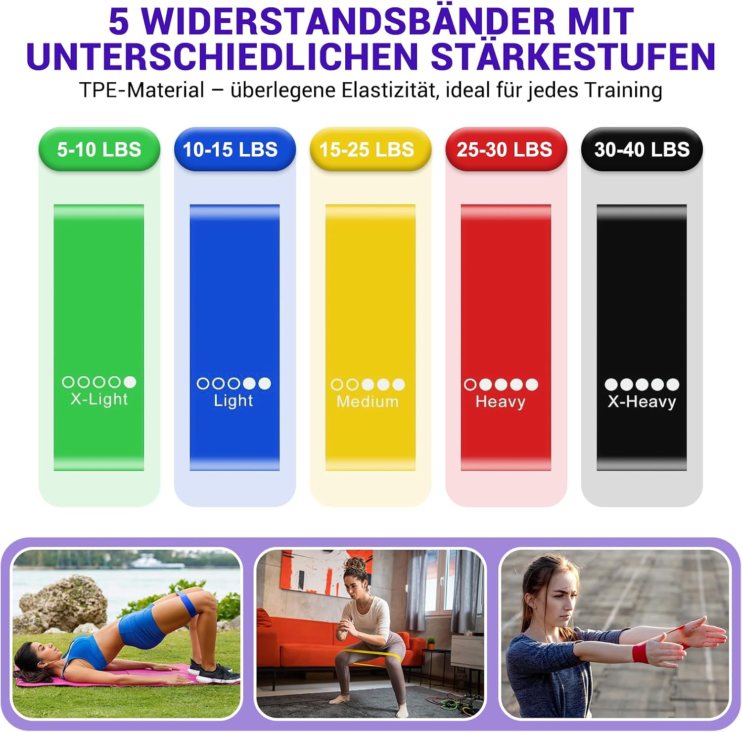 Detalle 2 de Widerstandsbänder Set mit Türanker und Handgriffen – Trainings-Gummibänder für Krafttraining & Rehabilitation