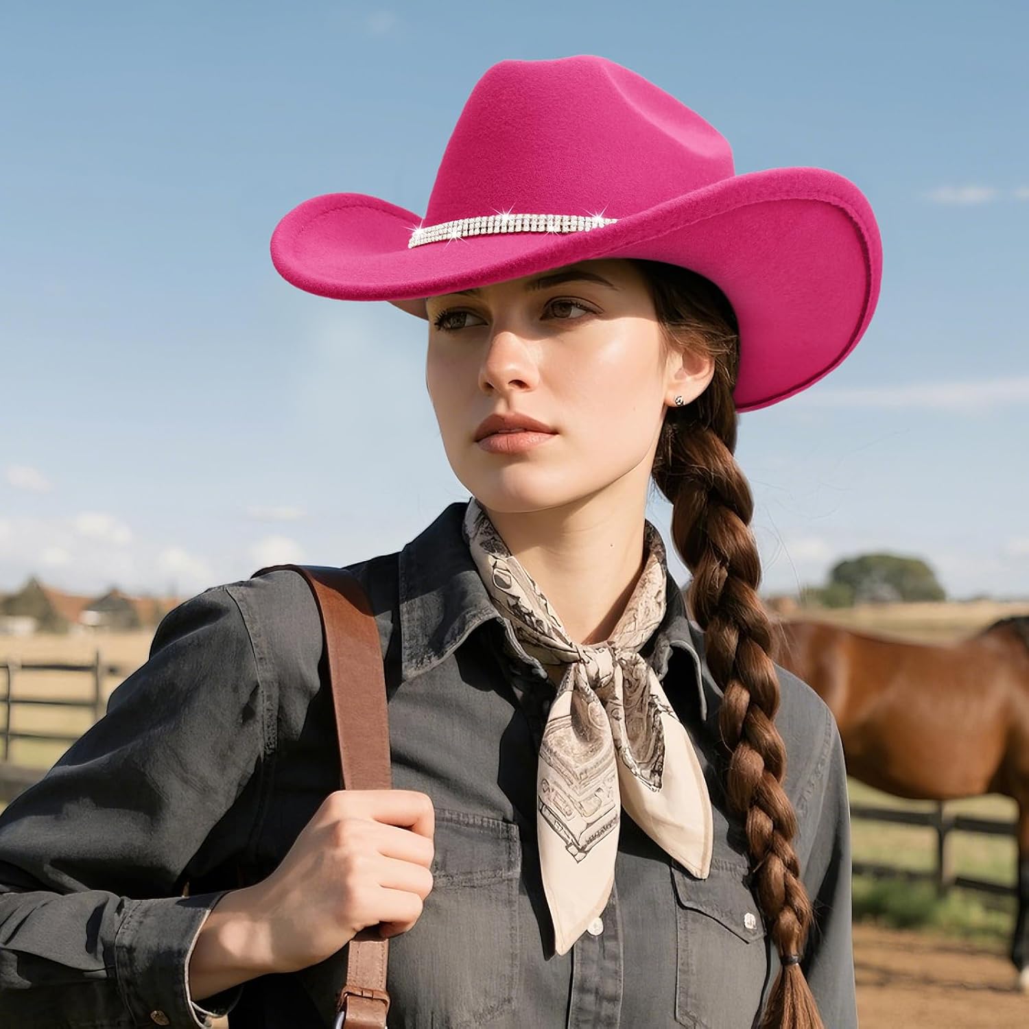 Thumbnail 2 de DRESHOW Fedora-Hut mit breiter Krempe für Damen – Retro-Style mit Strassband