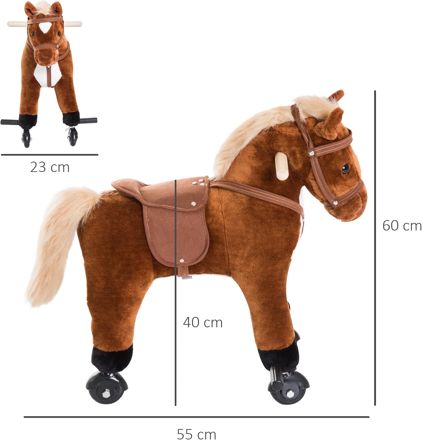 Thumbnail 6 de HOMCOM pluchen paard op 4 wielen met hinnikgeluid, handgrepen en voetsteunen