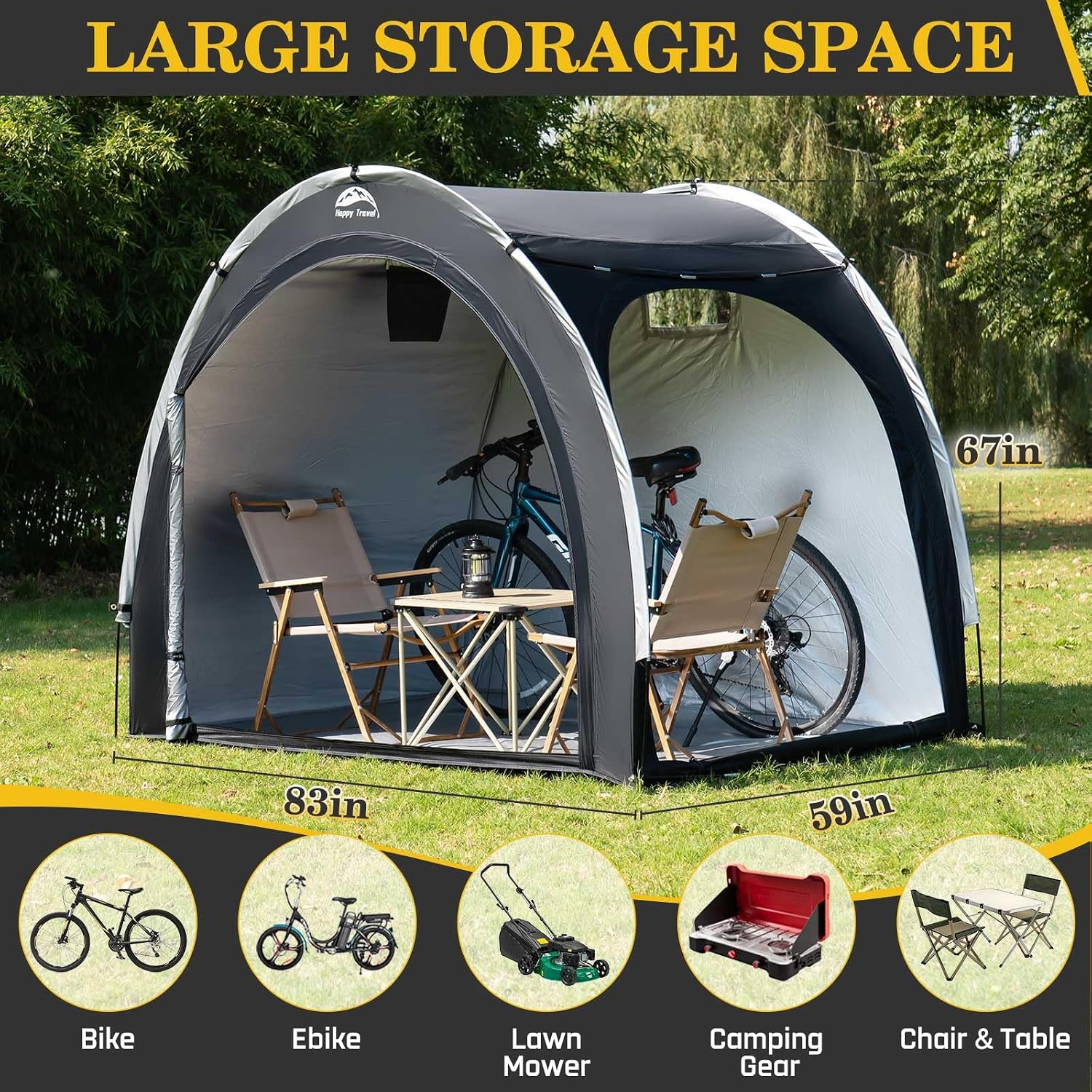 Detalle de HAPPY TRAVEL XXL for 4 or 5 Bikes-Black Bike Storage Tent, 210D Oxford, UPF 50+