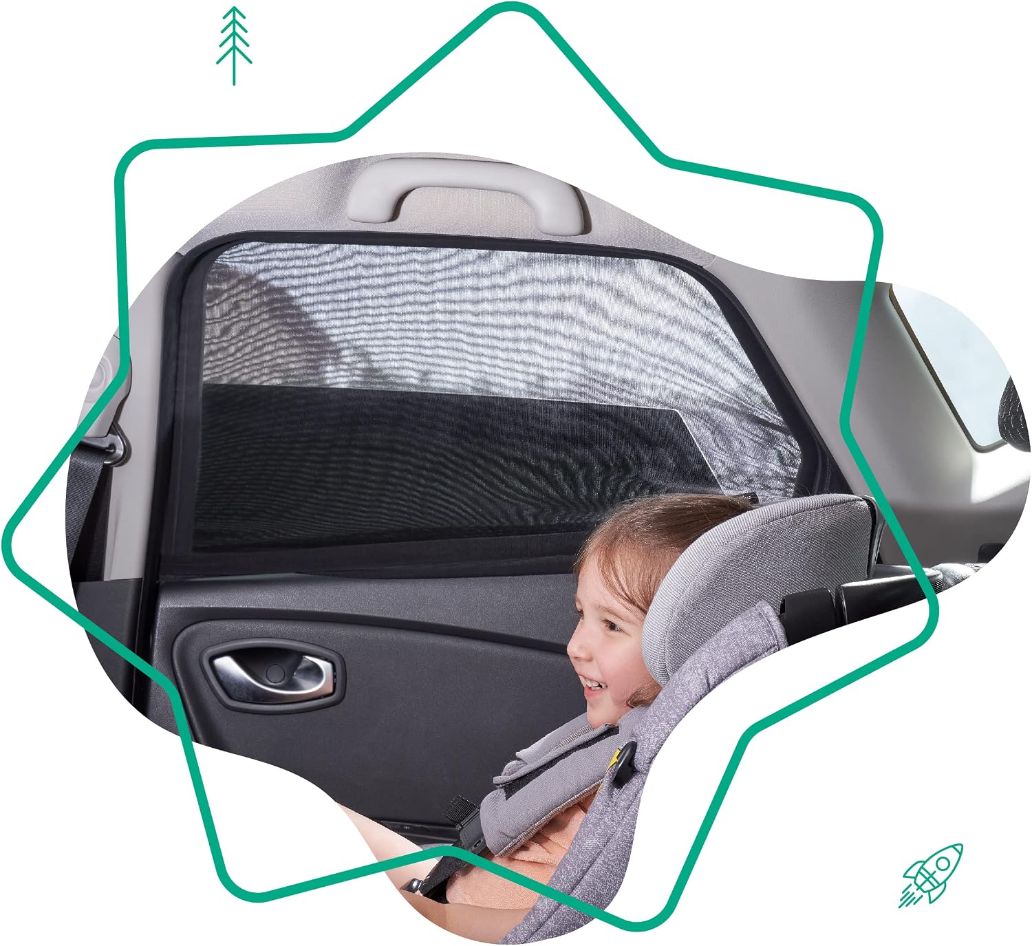 Detalle 2 de Badabulle Auto Sonnenschutz 2er Set – 99% Sonnenlicht gefiltert, hitzereduzierend und universal passend