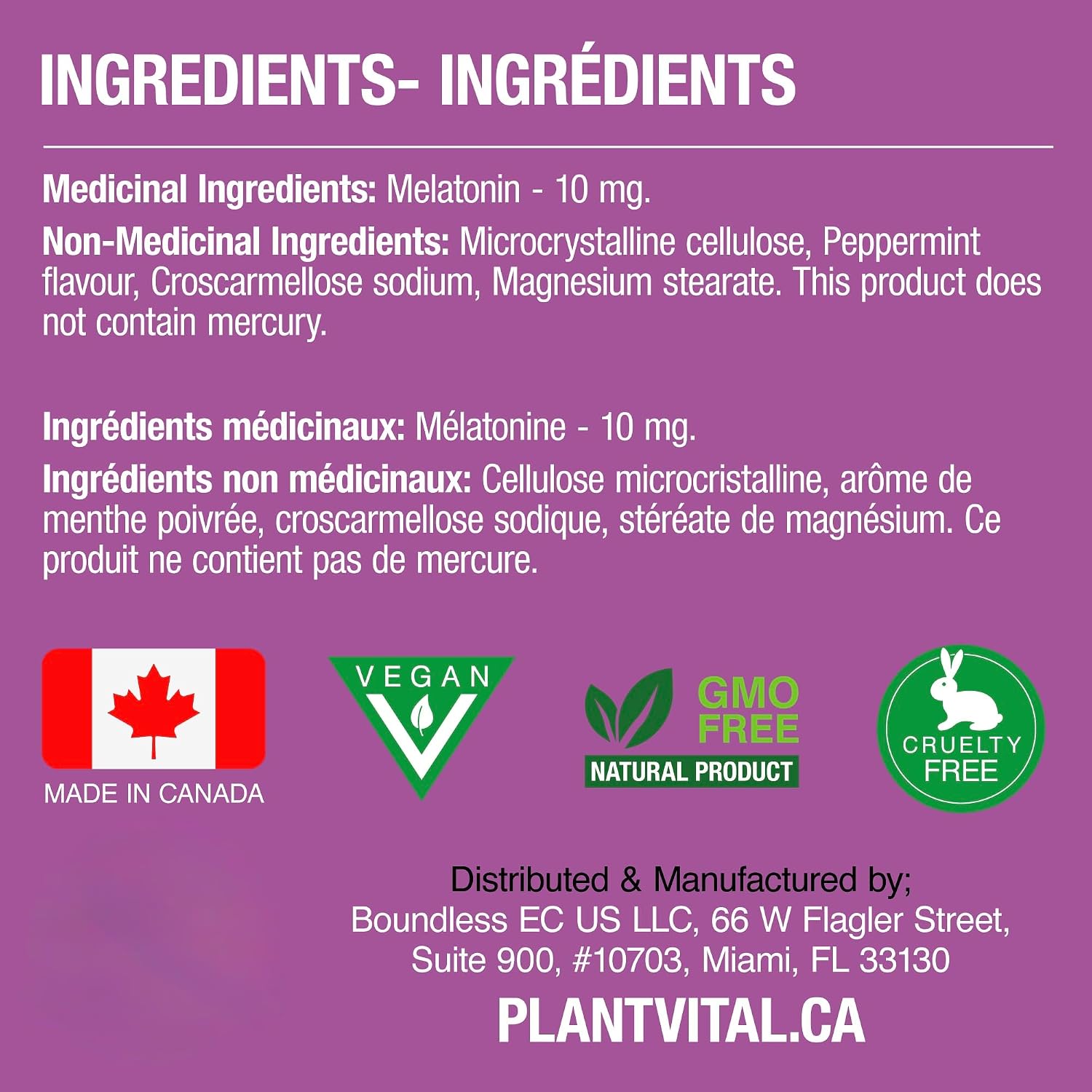 Detalle 2 de PlantVital Melatonin 10 mg Sublingual Tablets, Vegan, 180 Count