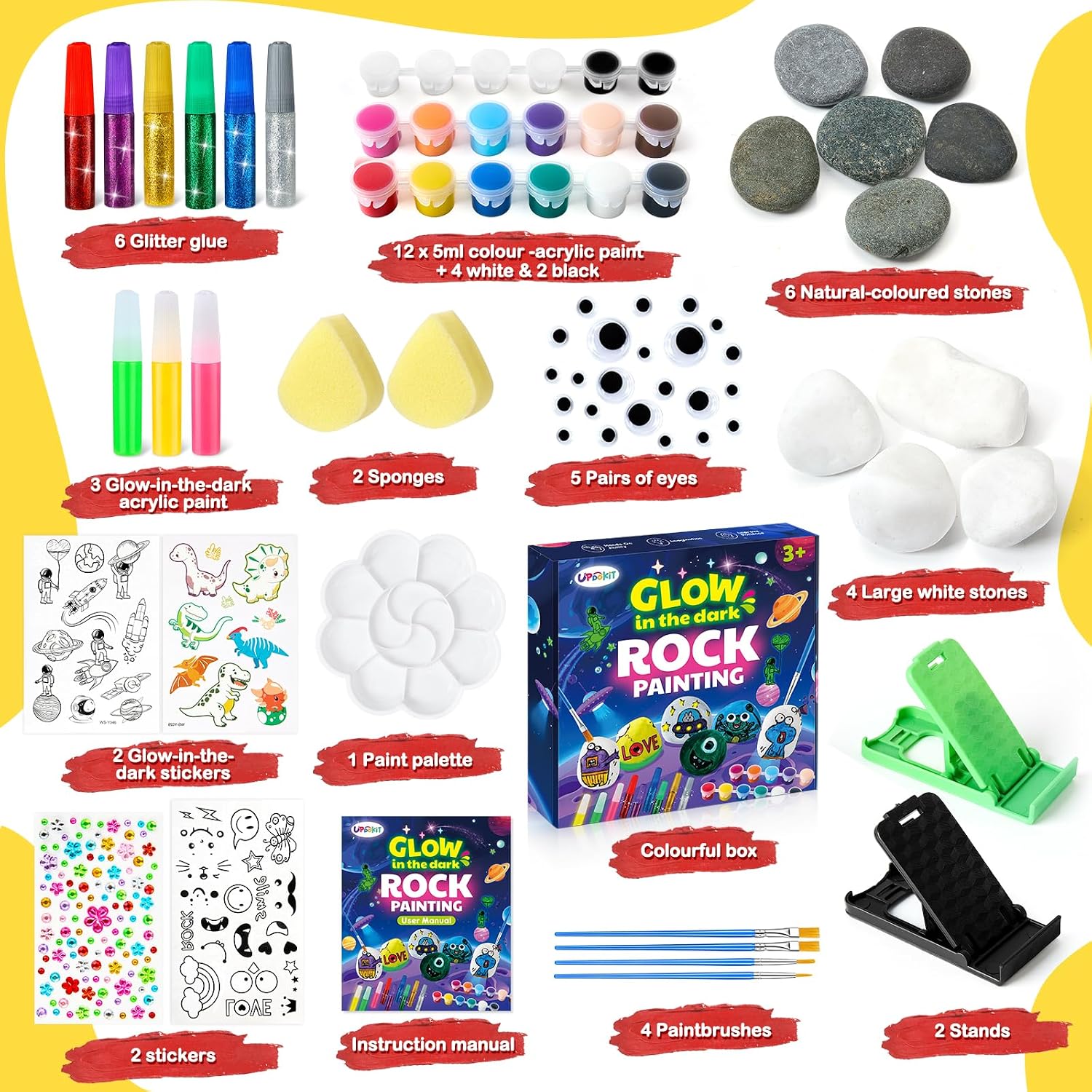 Thumbnail 4 de UPDOKIT Steine Bemalen Set – Kreatives Bastelset für Kinder ab 3 bis 12 Jahre