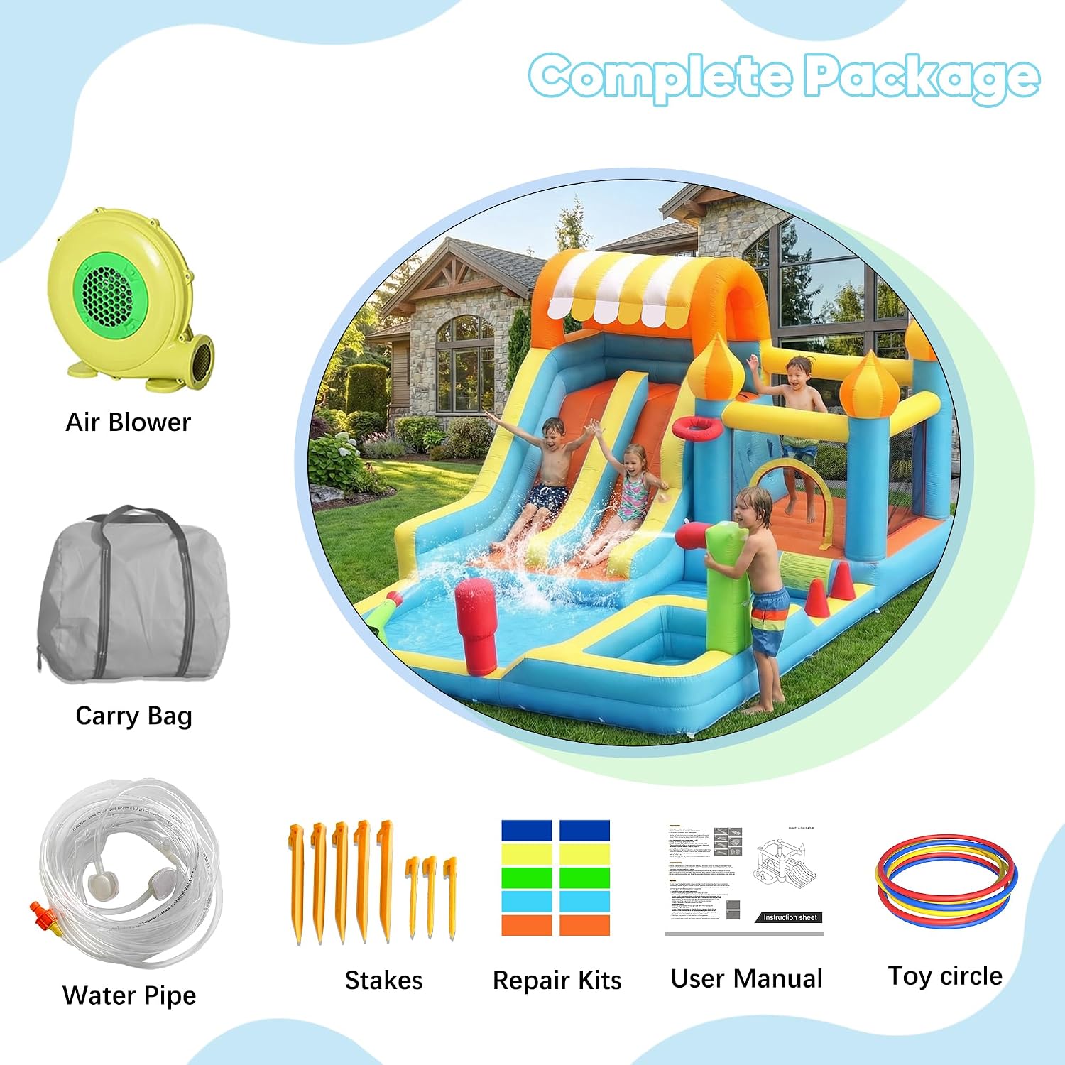 Thumbnail 4 de HIJOFUN Inflatable Bounce House with Water Slides and 550W Blower