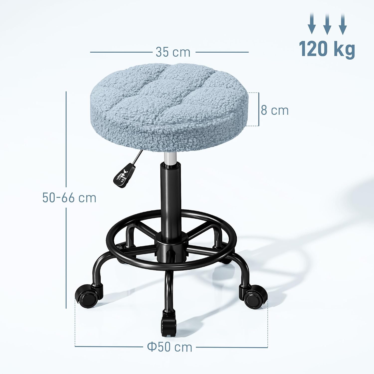 Detalle de HOMCOM Taburete giratorio 50-66 cm azul