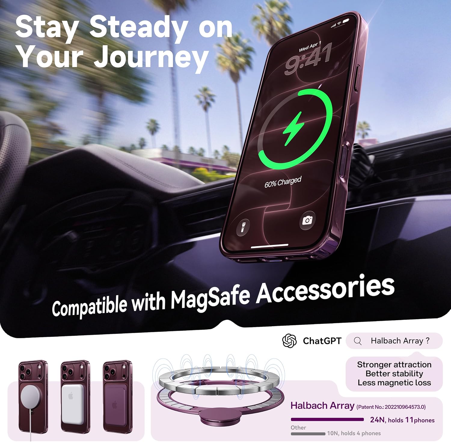 Detalle 2 de CASEKOO Glossy Burgundy iPhone 18 Pro Max Case with 360° Magnetic Stand