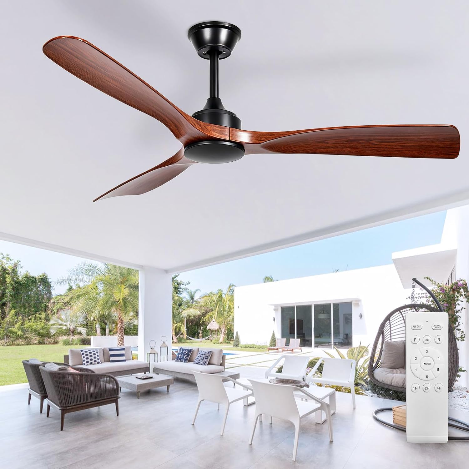 Detalle de MuyuTc MY-CF02-NL52-Walnut 52-Inch Ceiling Fan with Remote, Walnut, No Light