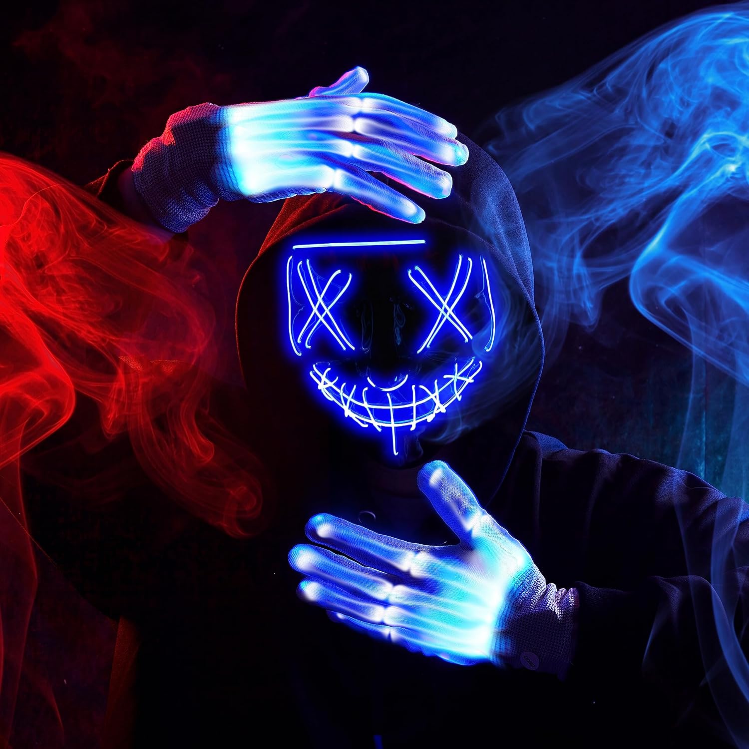 Thumbnail 5 de JOYIN Halloween LED Mask and Gloves, Blue, 3 Flashing Modes