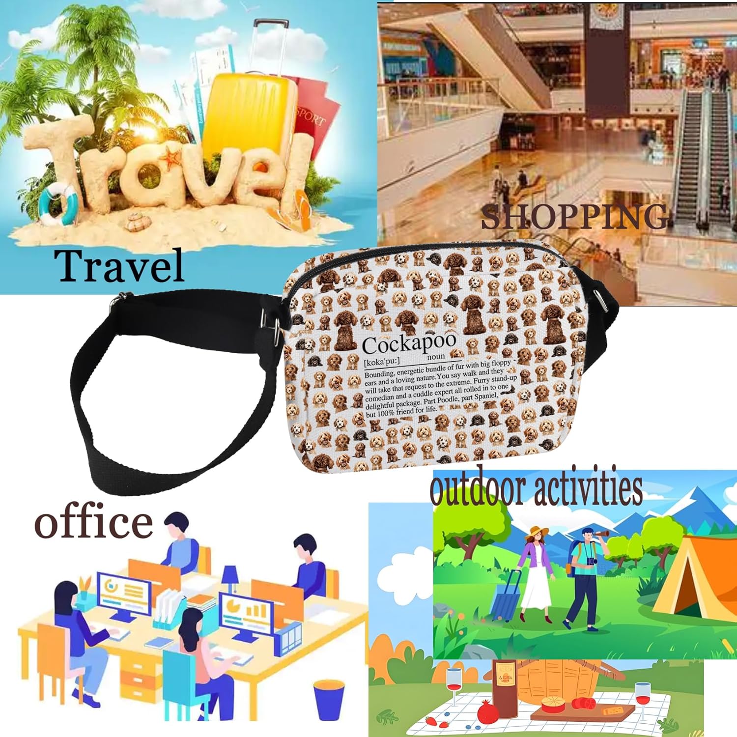 Detalle de PXTIDY Cockapoo Definition Crossbody Bag – Practical Gift for Cockapoo Lovers