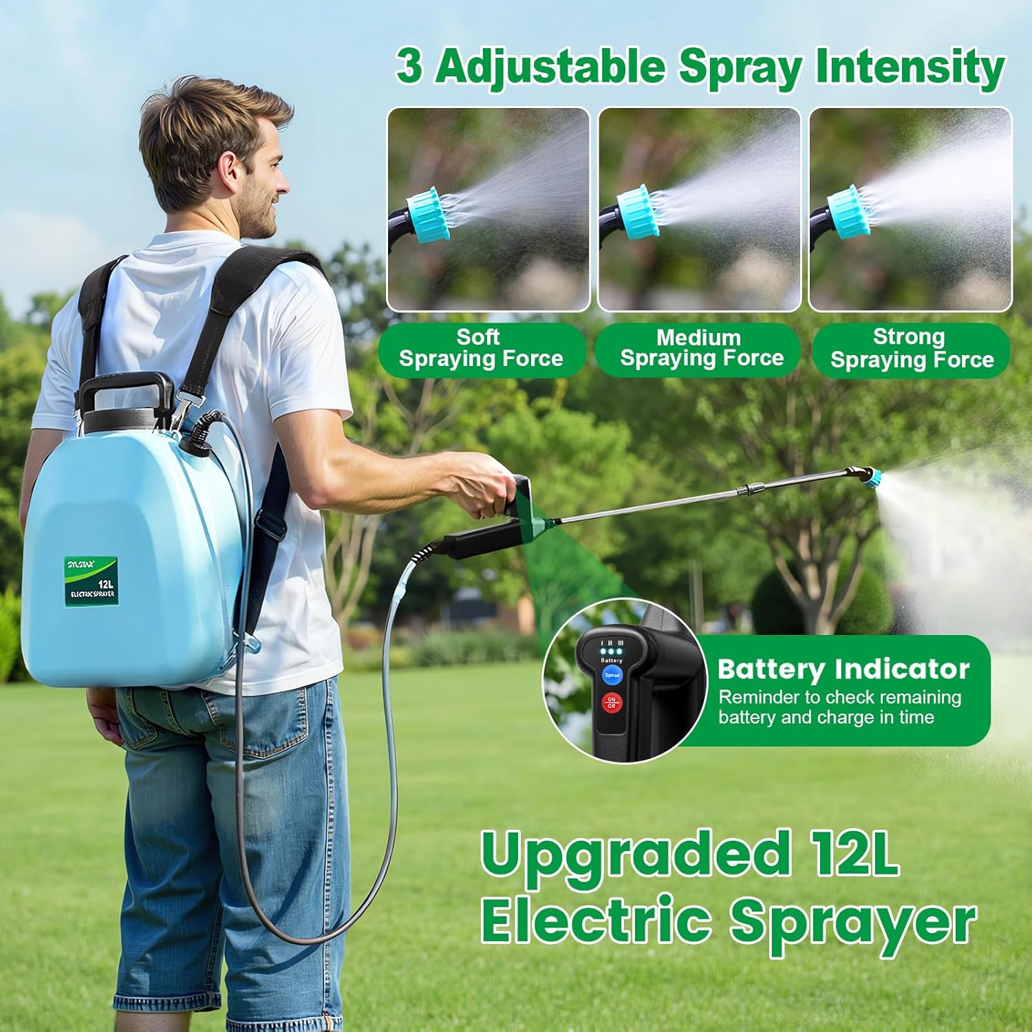 Thumbnail 1 de SYLSTAR pompa irroratrice a batteria 12L con 3 velocità, indicatore e 5 ugelli regolabili