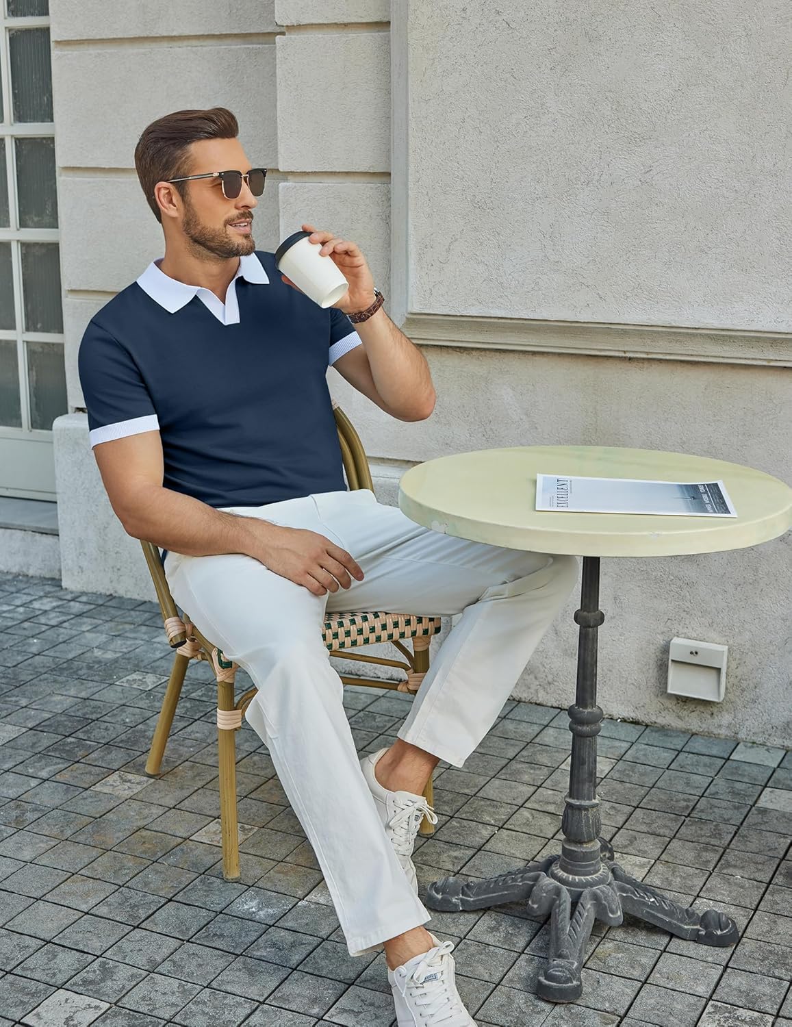 Thumbnail 2 de COOFANDY Men's V Neck Short Sleeve Stretch Knit Polo Shirt
