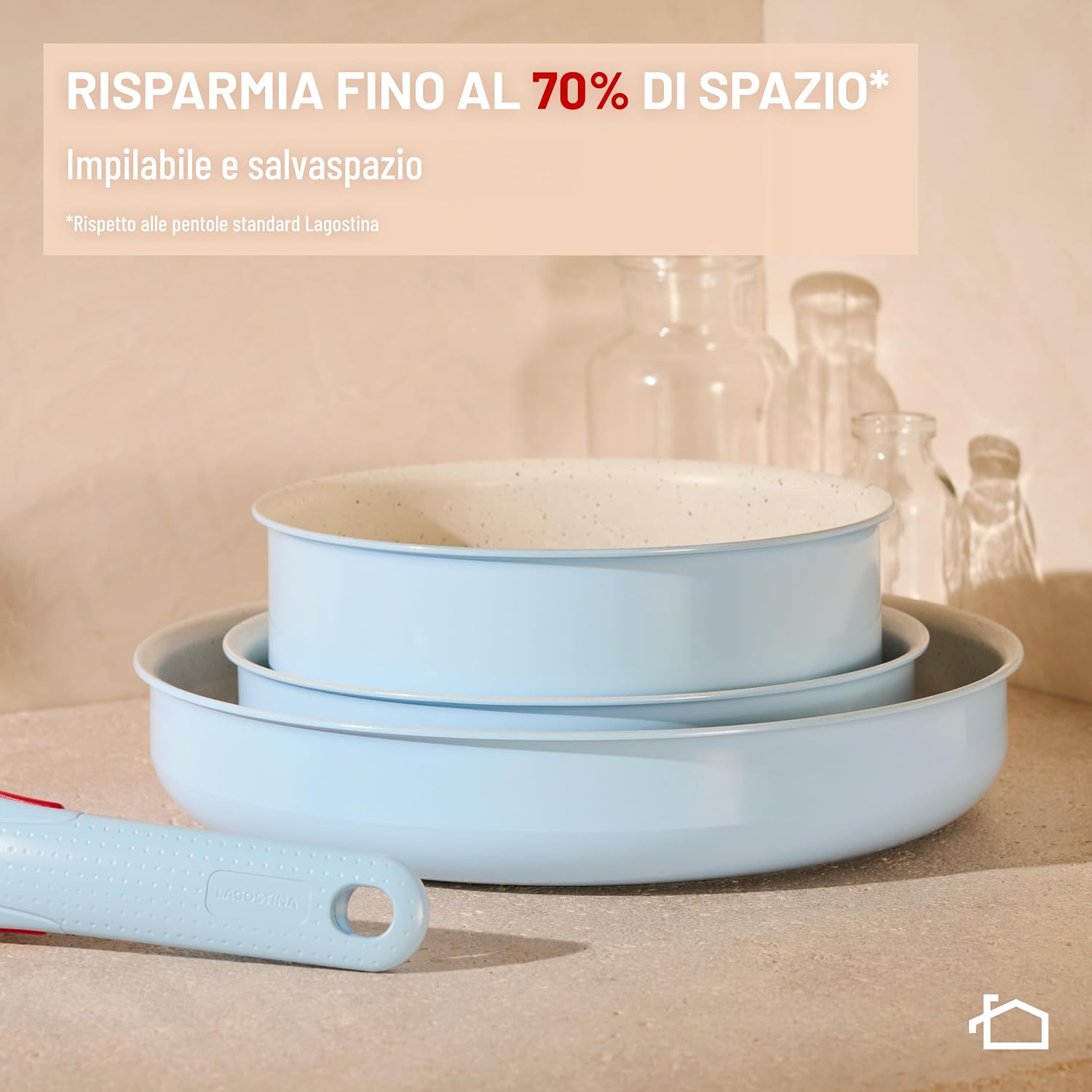 Detalle 2 de Lagostina Ingenio Pastel – Set padelle antiaderenti 4 pezzi con manico rimovibile