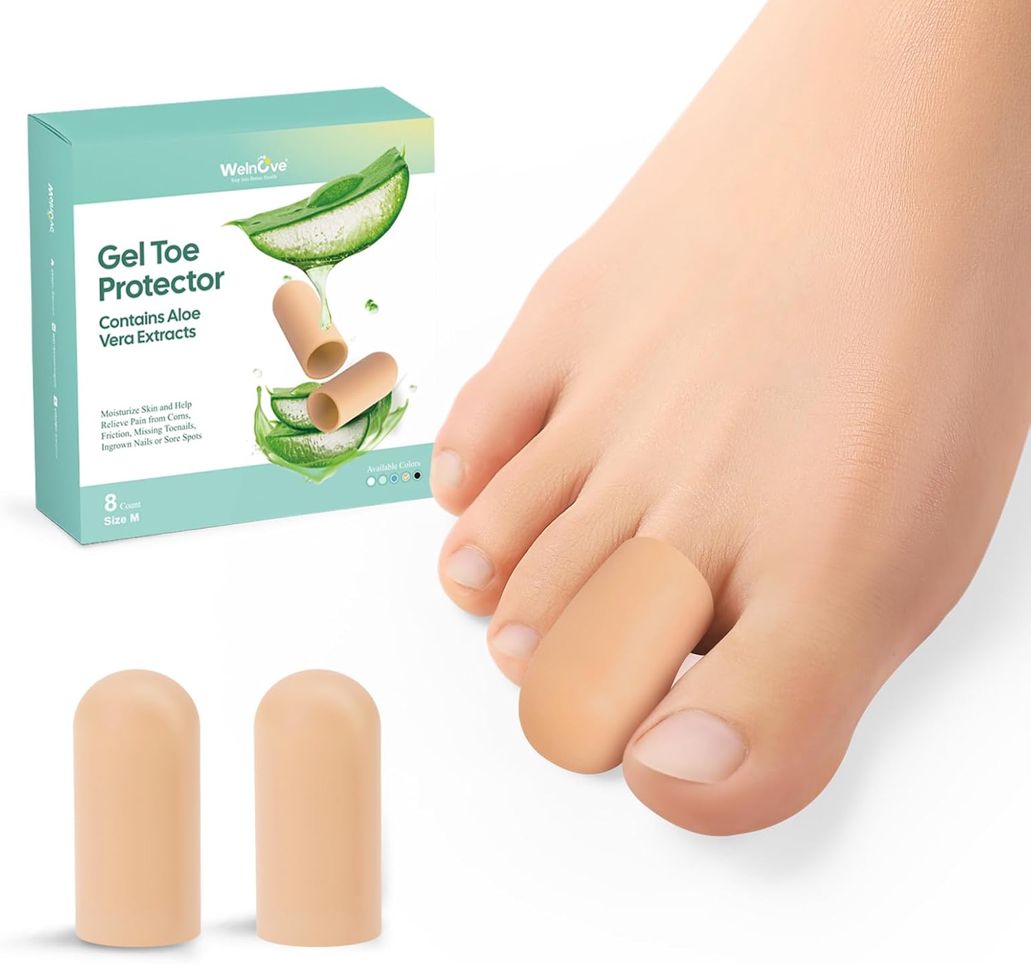 Detalle de Welnove Gel Toe Cap and Protector – Infused Silicone Toe Covers (8M, Beige)