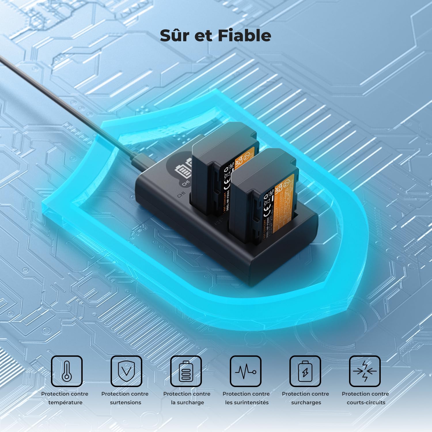Thumbnail 4 de K&F CONCEPT Batterie 2600 mAh NP-FZ100 + chargeur double avec écran LCD (compatibles Sony A7 III/A7 IV, FX3, FX30, ZV-E1…)