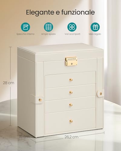 Detalle de Songmics Scatola Portagioie a 5 livelli con Specchio e Serratura – JBC153WD03