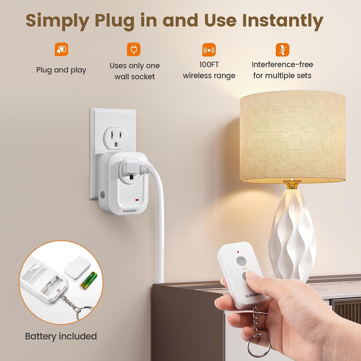 Detalle 2 de SURAIELEC Remote Control Outlet Plug with 100-ft RF Range