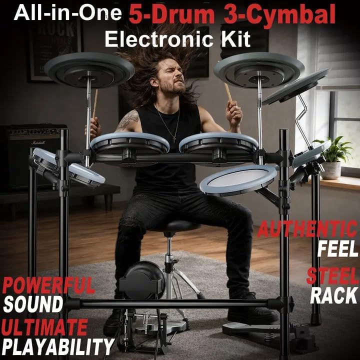 Detalle de MOSEN UMED Electronic Drum Set, 450 Sounds, 50 Kits, Quiet Mesh Pads