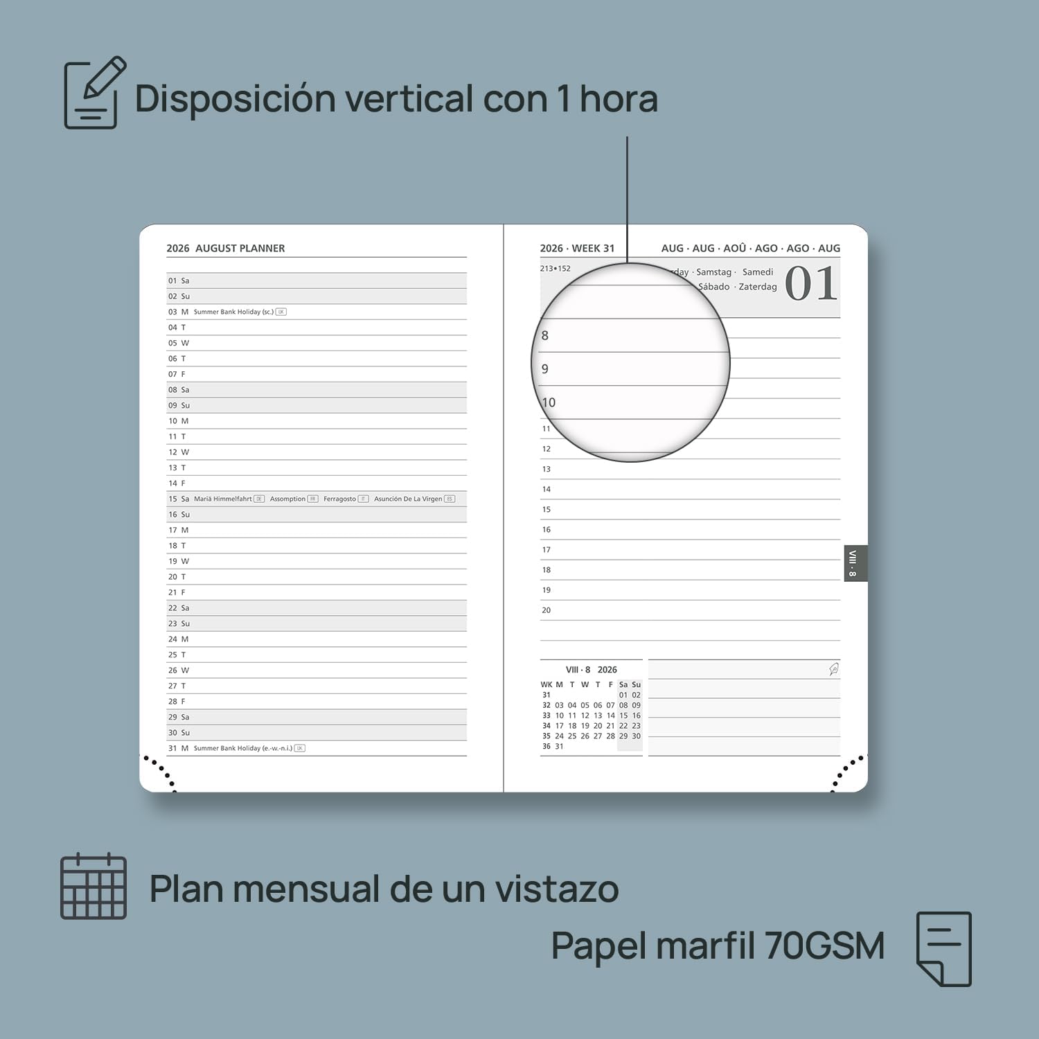 Detalle 2 de POPRUN Agenda 2026 Dia Por Pagina Pequeña Verde Pacífico