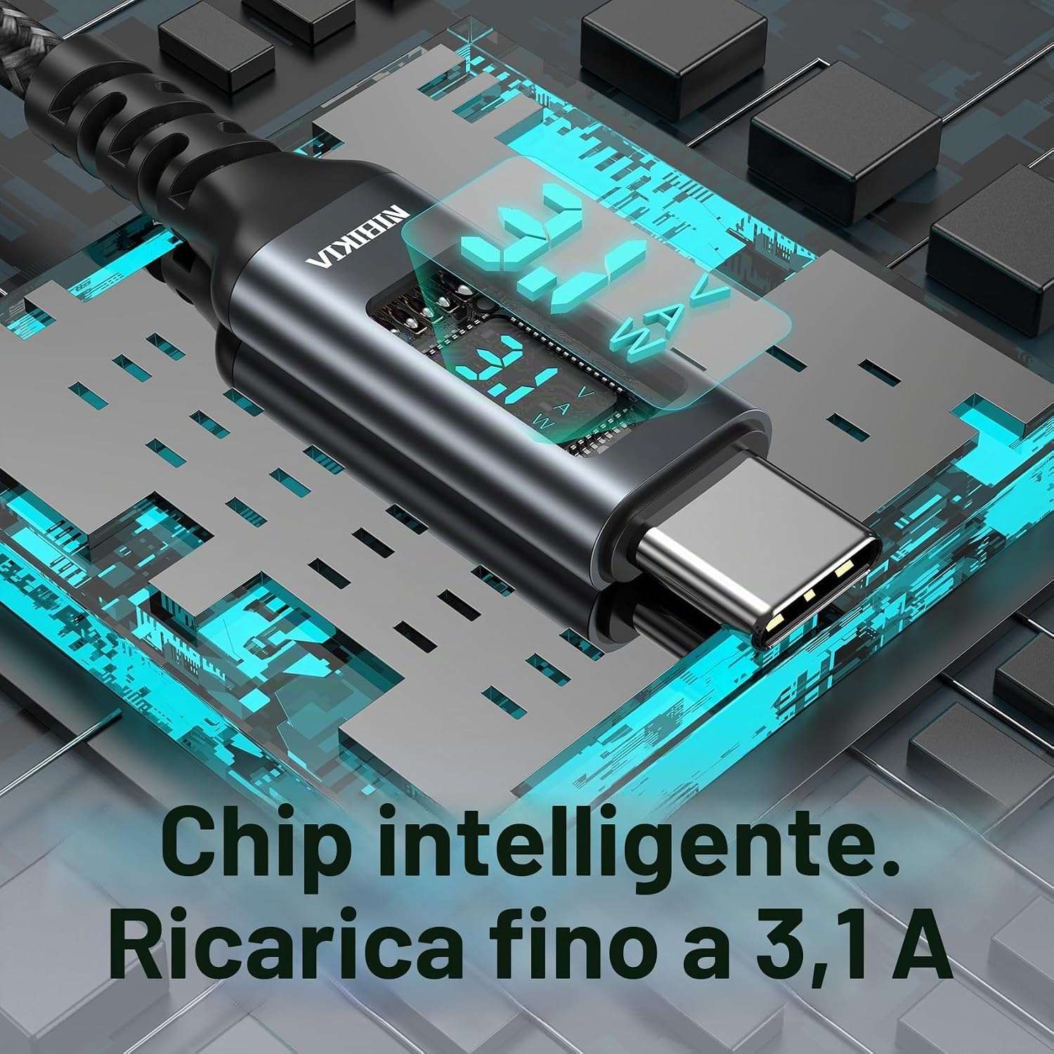 Detalle de Cavo USB Type-C 1m USB 3.0 10Gbps con Display LED e Ricarica Rapida 3A – Compatibile con iPhone 15/16/17, Samsung Galaxy e altri